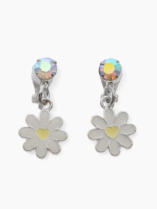 Серьги-клипсы детские «Выбражулька» ромашки с кругом кристалл, жёлто-белые