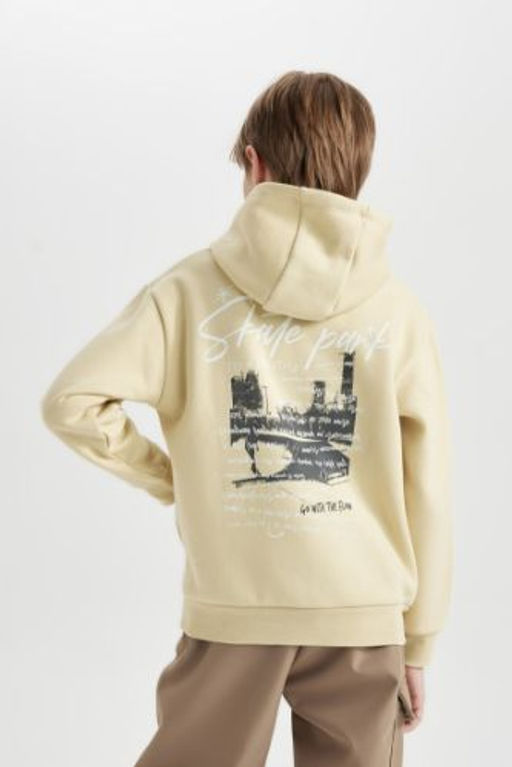 Erkek Cocuk Kapusonlu S?rt Bask?l? Kal?n Sweatshirt