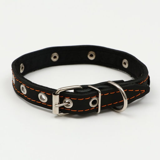 Ошейник кожаный светоотражающий на синтепоне бабочка, 45 х 2 см, ОШ 25-35 см, чёрный - Пижон фото 2