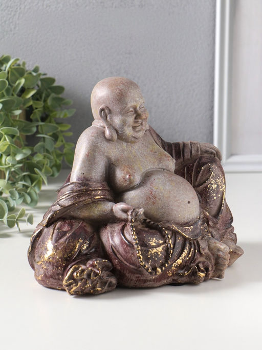 Фигура полистоун «Хотей с чётками», с золотой патиной, 15.7×20.5×17 см