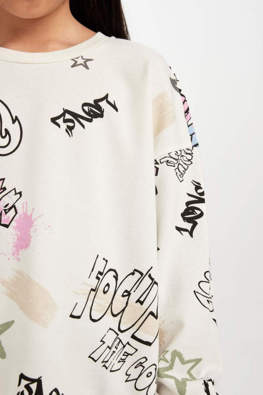 Толстовка оверсайз для девочек с широким кроем и круглым вырезом с 3D-принтом - Defacto фото 5