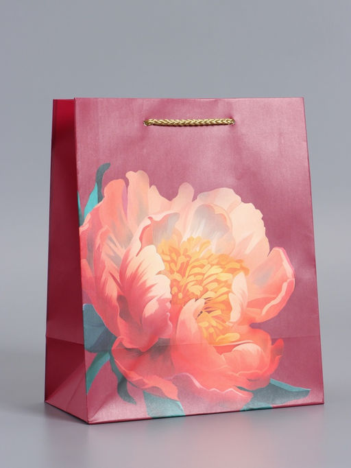 Пакет подарочный ламинированный «Пион», бордовый, 18×22.3×10 см