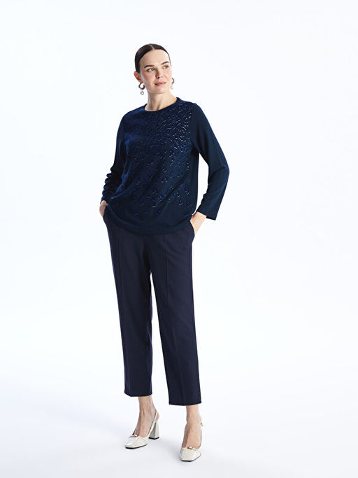 Bisiklet Yaka Desenli Uzun Kollu Kad?n Bluz