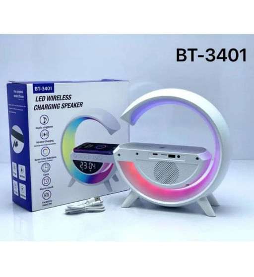 Колонка светодиодная с беспроводной зарядкой и часами (3357)