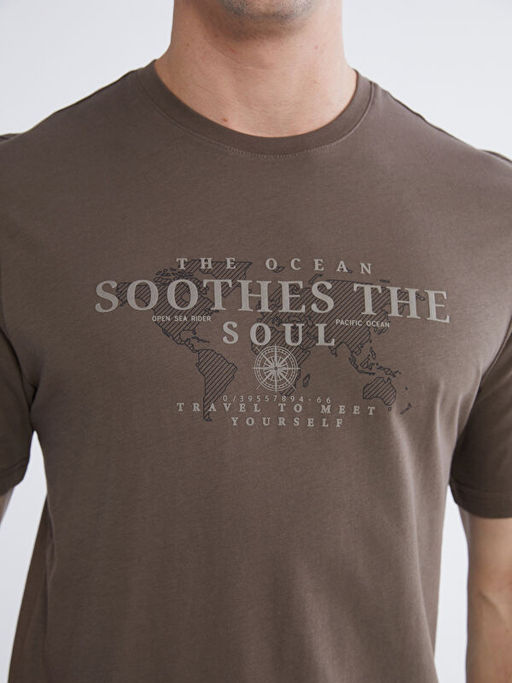 Bisiklet Yaka Bask?l? Penye Erkek Ti??rt