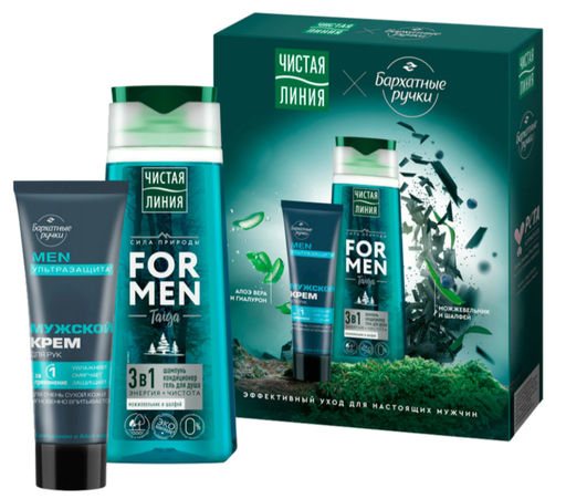 ЧИСТ.ЛИНИЯ+БАРХ.РУЧКИ набор FOR MEN (шампунь 250мл+крем 80мл)