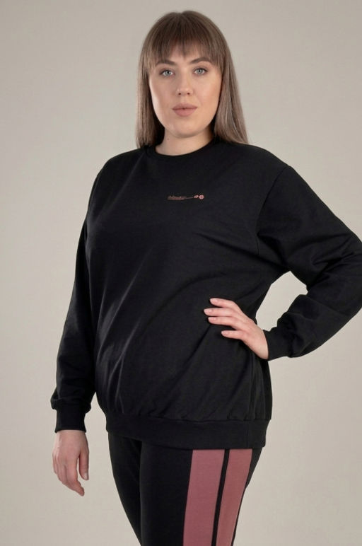 Арт. 2328/1 Костюм с брюками женский 50-58 Цвет:верх-черный, низ-черный, помада - Калинка фото 2