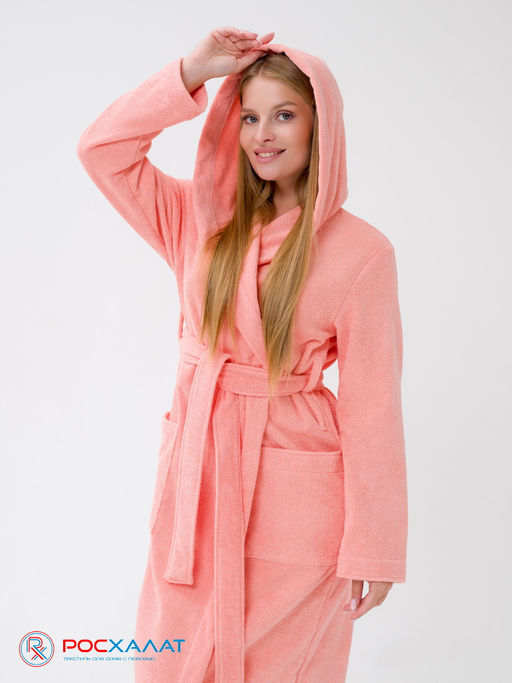Женский халат с капюшоном светло-коралловый МЗ-06 (6) - Росхалат фото 4