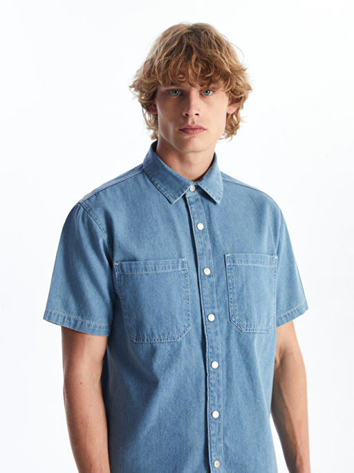 Rahat Kal?p K?sa Kollu Erkek Jean G?mlek