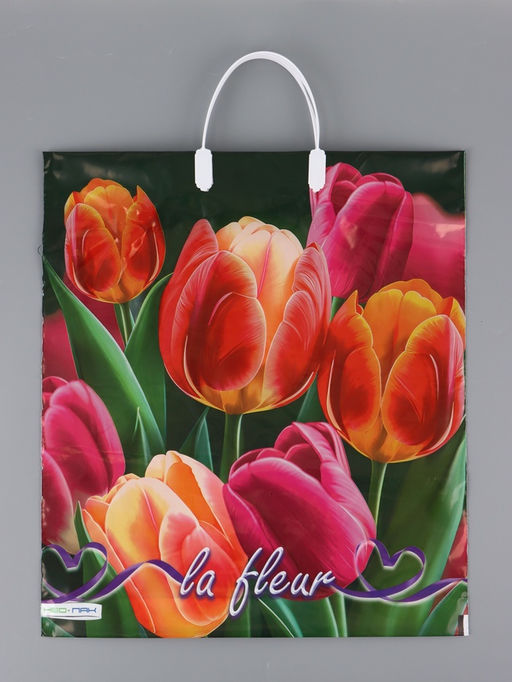 Цена за 5 шт. Пакет "Яркие тюльпаны, полиэтиленовый с вырубной ручкой, пласт. 38х44 см, 90 мкм