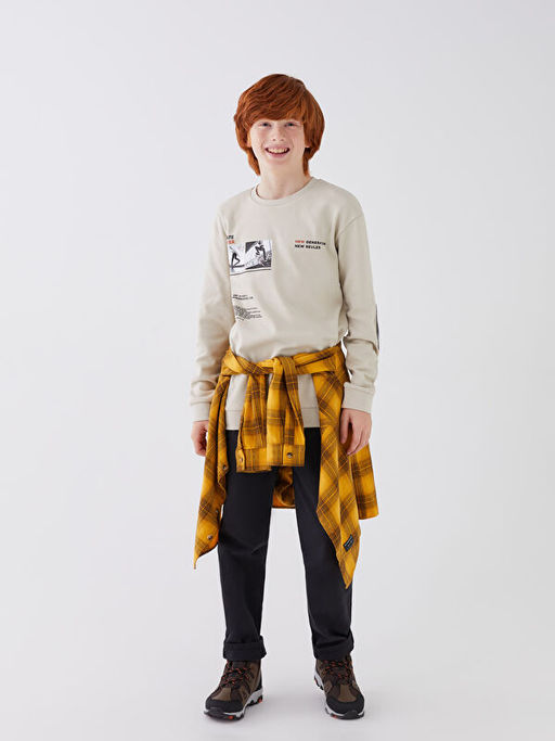 Bisiklet Yaka Bask?l? Uzun Kollu Erkek ?ocuk Ti??rt - Waikiki фото 2