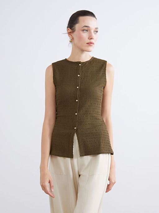 Bisiklet Yaka Dokulu Bluz