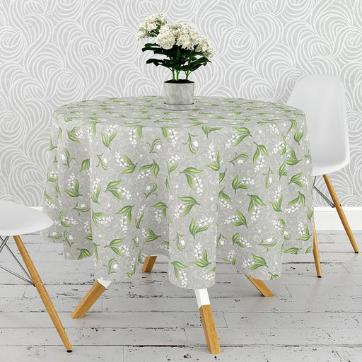 Скатерть д146см "Ландыши", диаметр стола до 105см, на 6 персон, рогожка 171г/м2, хлопок 100%, упаковка классическая 28х41см, "Домашняя мода" (Россия)