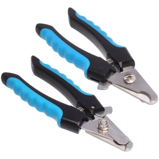 Цена за 2 шт. Когтерез для животных "ЗООУЛЬТРА", пружинный механизм, ручки прорезиненные - волна, цвет чёрный / голубой, 16см