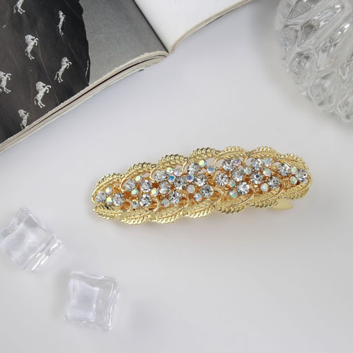 Заколка - автомат для волос «Мия», листочки блеск, 8.5 см, золото