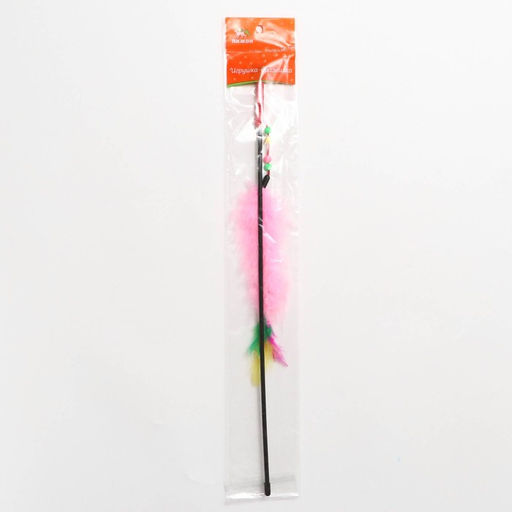 Дразнилка-удочка с перьями, пуховым хвостиком и бусинами, розовая - Пижон фото 4