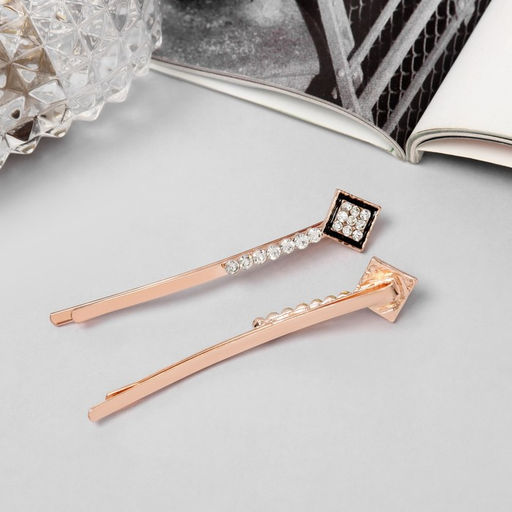 Цена за 2 шт. Невидимки для волос «Хэдли», набор 2 шт., ромб, 6 см, розовое золото