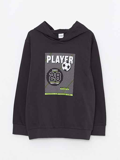 Kap??onlu Bask?l? Uzun Kollu Erkek ?ocuk Sweatshirt