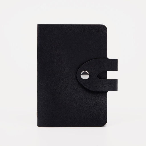 Визитница на кнопке, 24 карты, однотонная, чёрная