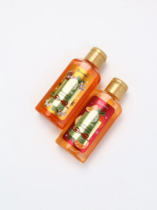 Подарочный набор новогодний: гель для душа 2 шт х 100 мл, мочалка для тела, аромат мандарин и тыква, URAL LAB