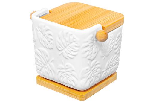 Банка д/сыпучих продуктов 300 мл 12*9*9,5 см Тропики с ложкой, откидной бамбуковой крышкой - Elan gallery фото 6