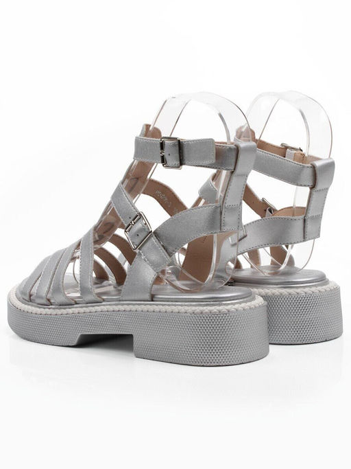 08-PEQ209-3 GREY/SILVER Босоножки женские (натуральная кожа)