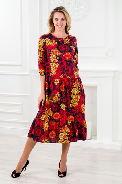Платье женское из кулирки Софи цветочный калейдоскоп - Амадэль фото 2
