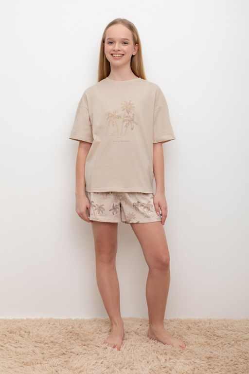 Crockid _ КБ 2828/бежевый,пальмы пижама для дев