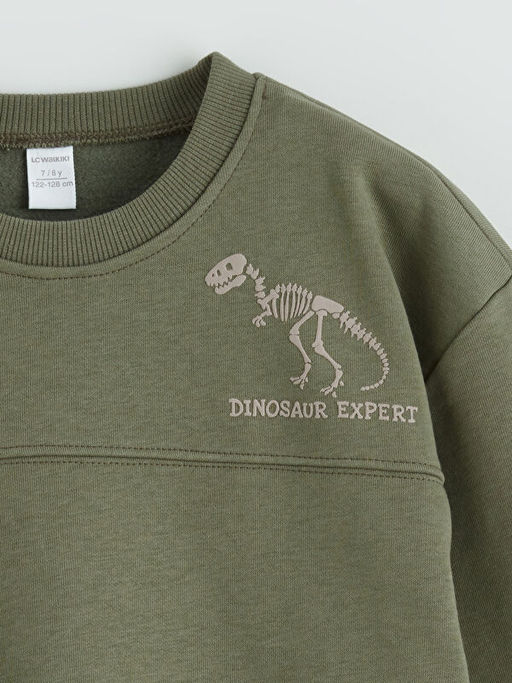 Bisiklet Yaka Bask?l? Erkek ?ocuk Kal?n Sweatshirt