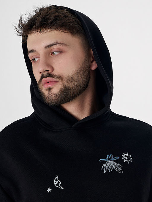 Теплое худи мужское черное с начесом