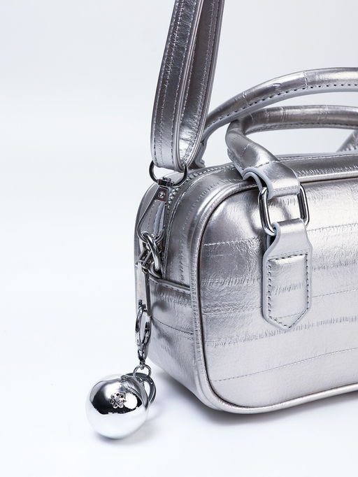 Сумка женская саквояж на молнии, 20×9×12 см, серебристая