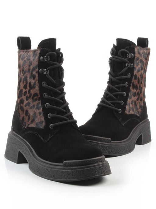 01-DMD-D269 BLACK/LEOPARD Ботинки демисезонные женские (натуральная замша, байка)