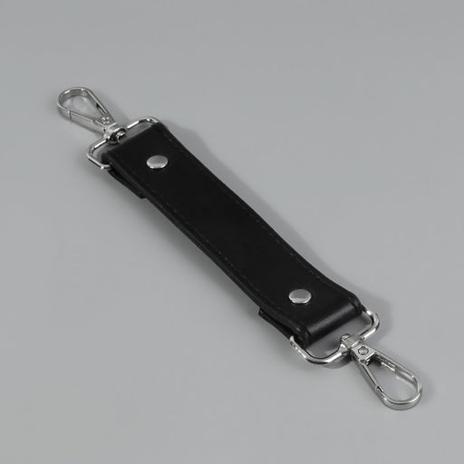 Ручка для сумки, с карабинами, 20 ± 1 см × 2.5 см, цвет чёрный/серебряный