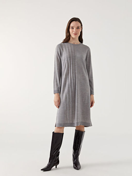 Bisiklet Yaka Dokulu Kad?n Triko Elbise