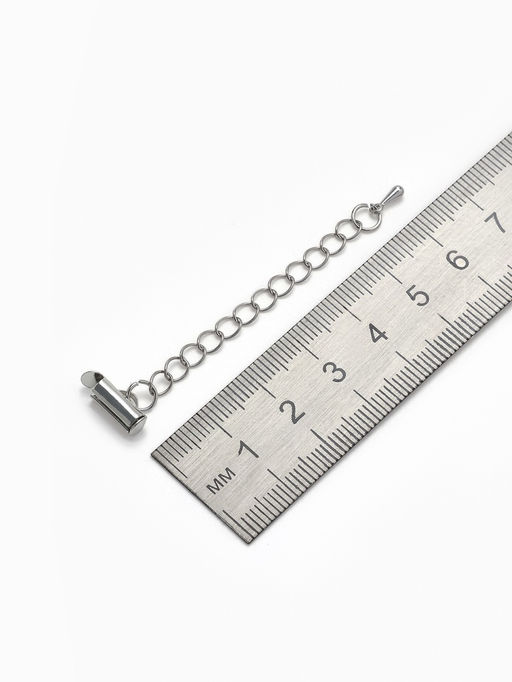 Цена за 3 шт. Концевик для браслета из бисера (пара) QF, 10 мм, металл, с цепочкой удлинителем, цвет серебро