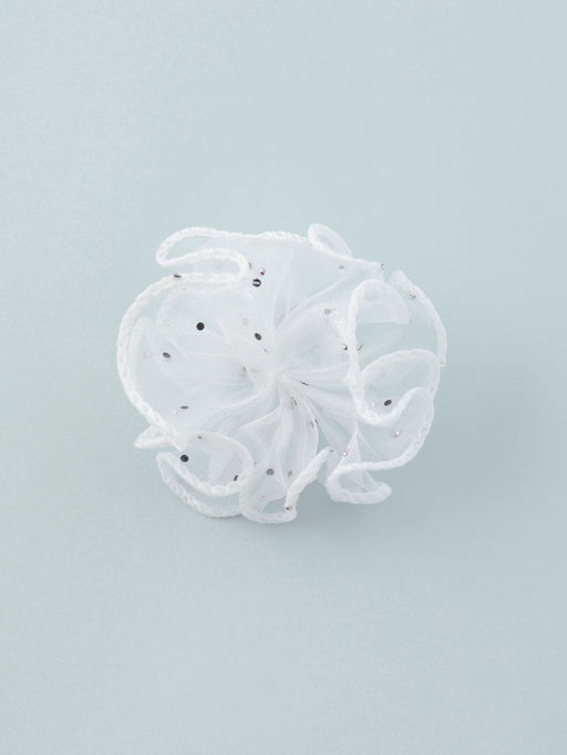 Цена за 6 шт. Бант для волос на резинке «Школьница», воздушная волна блеск, 7 см, белый