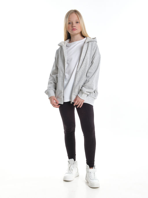 Толстовка зипка оверсайз с капюшоном на молнии 22-8605 серый меланж - Mini maxi фото 5