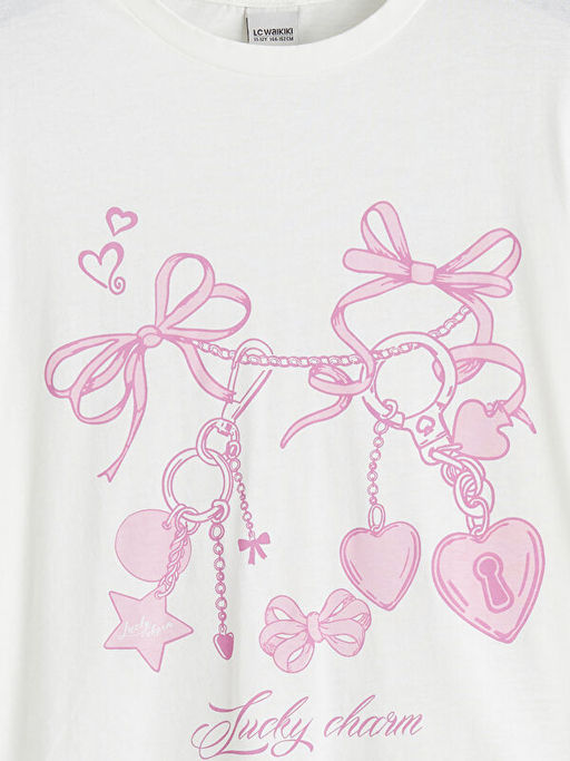 Bisiklet Yaka Bask?l? K?z ?ocuk Ti??rt