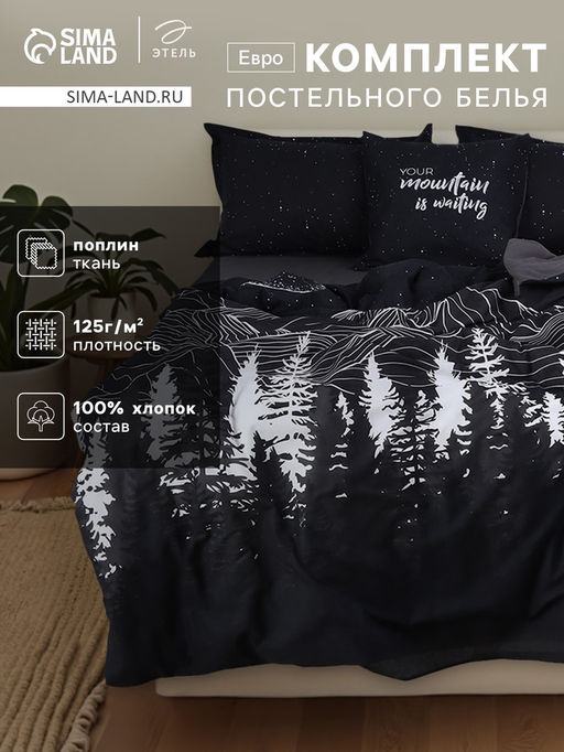 Комплект постельного белья Этель Евро Полярная ночь 200?217 см, 220?240 см, 50?70 см - 2 шт., поплин 125 г/м?, хлопок 100%  фото 2