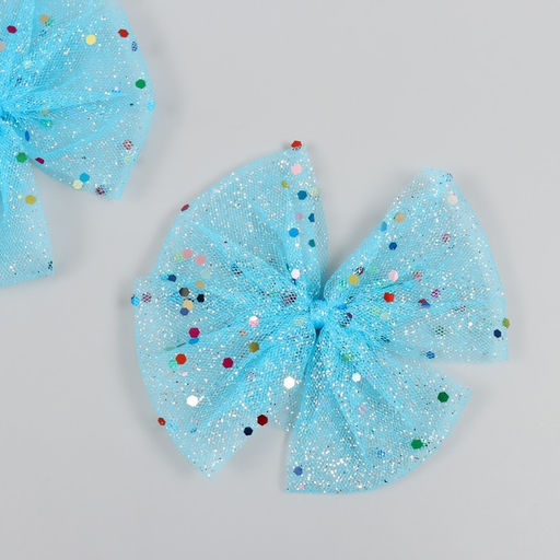 Цена за 2 шт. Декор для творчества «Бант из Фатина» голубой, 9 см (набор 2 шт.)