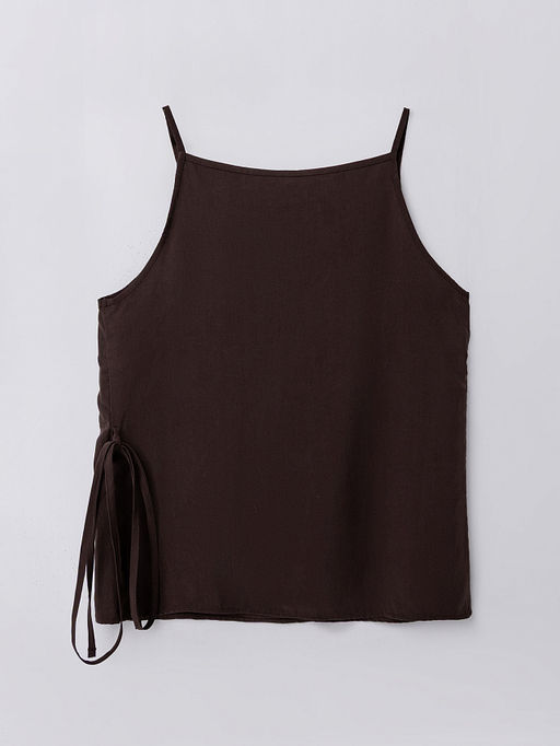 Блузка женская коричневая на тонких бретелях с поясом - Mark formelle фото 7