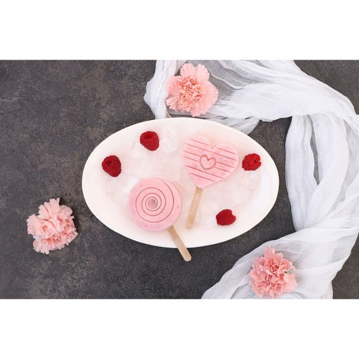 Форма для мороженого Любовь, силикон, 19.5?11?2.5 см, 2 ячейки, с крышкой и палочками (50 шт.), сиреневая