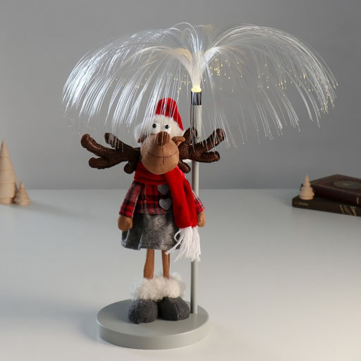 Интерьерная кукла текстильная свет Лосик девочка в клетчатой кофте, серой юбке, у фонаря, 17?17?43.5 см