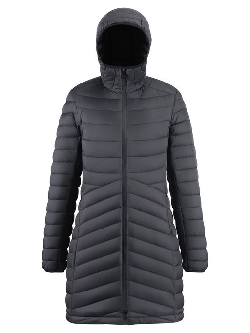 Куртка женская удлинённая стёганая с капюшоном и графеновой подкладкой черного цвета 9628_1Ch