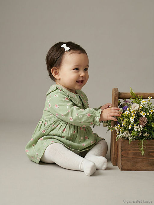 Bebe Yaka ?i?ekli M?slin K?z Bebek Elbise