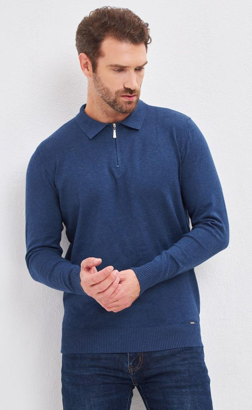 Джемпер мужской с отложным воротником на молнии F121-1581 синий - Fine joyce фото 11