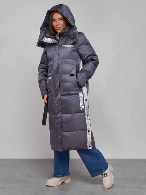 Пальто утепленное молодежное зимнее женское темно-фиолетового цвета 5873TF - Mtforce фото 7