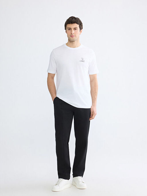 Bisiklet Yaka Bask?l? Penye Erkek Ti??rt