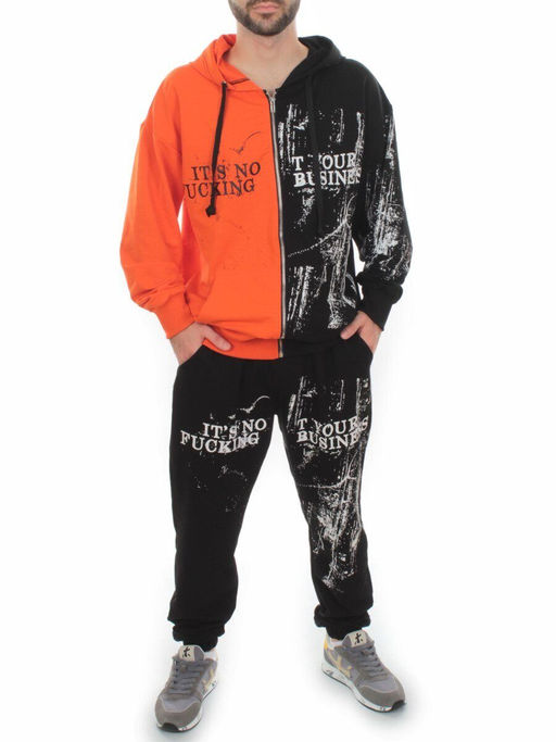 2630/7349 BLACK/ORANGE Костюм спортивный мужской (75% хлопок, 20% полиэстер, 5% спандекс) - Fashion фото 2