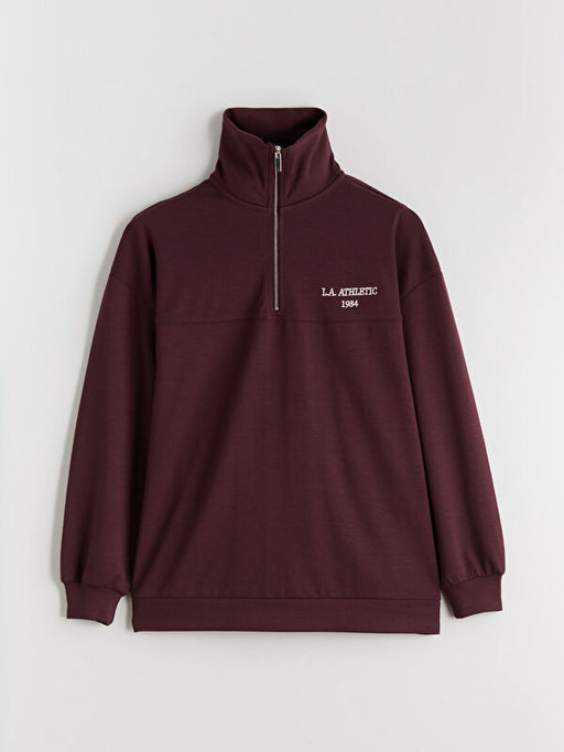 Dik Yaka Nak??l? Oversize Kad?n Sweatshirt Tunik